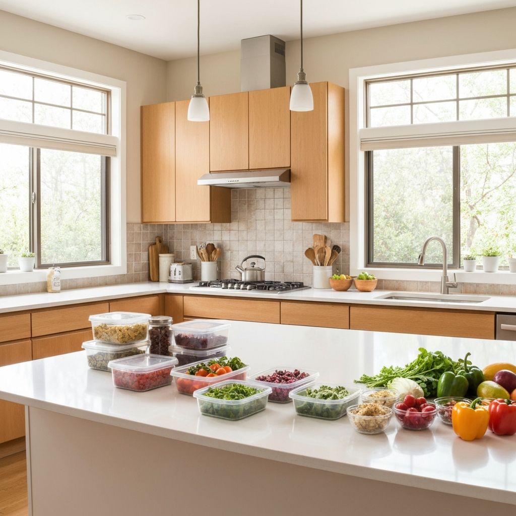 Moderne Familienküche mit Mahlzeitboxen